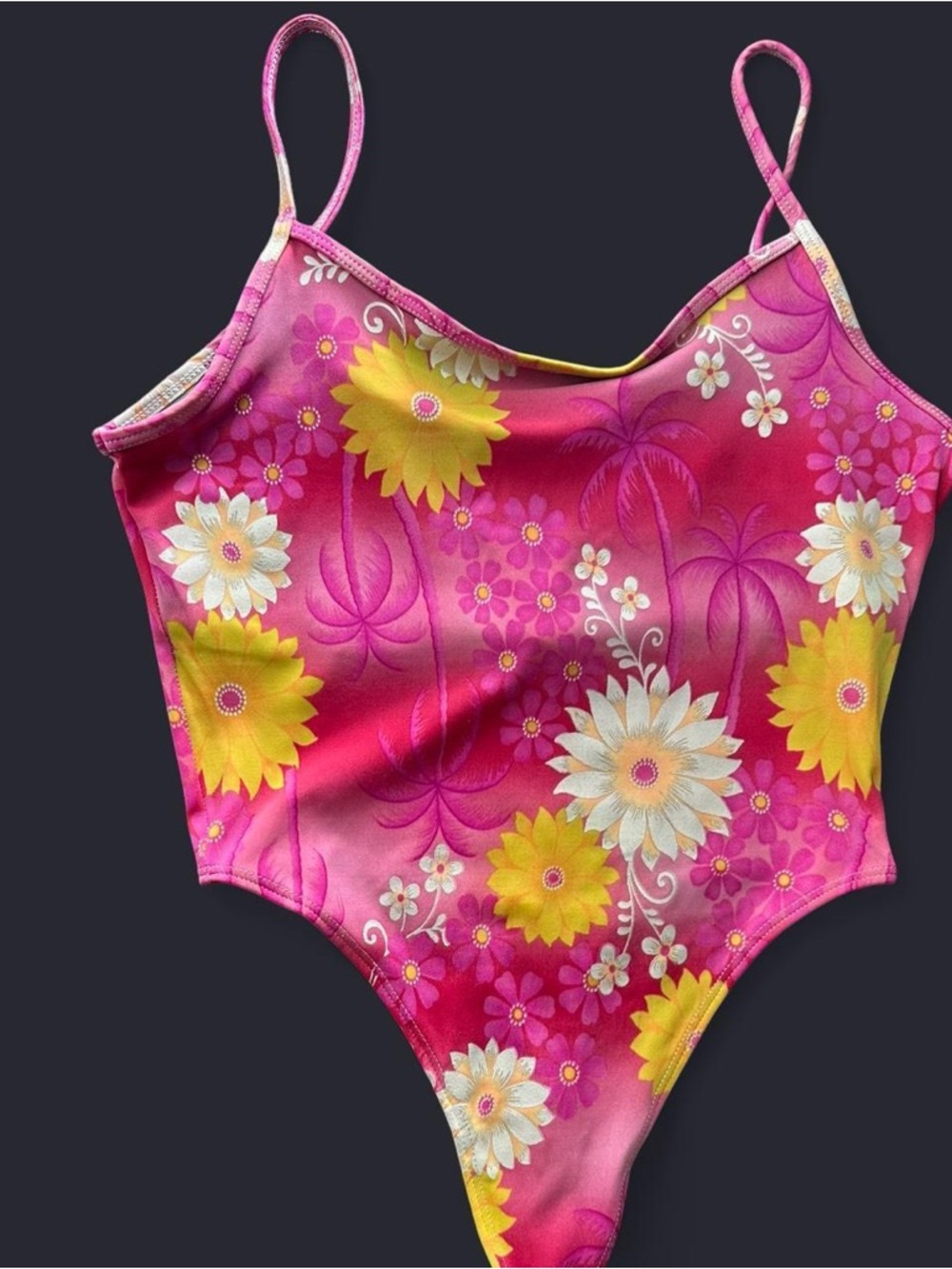 Pink Floral One-Piece Swimsuit with Yellow & White Flowers